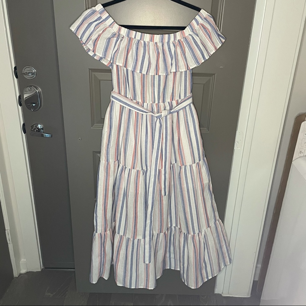 English Factory Striped Off Shoulder Midi Dress L